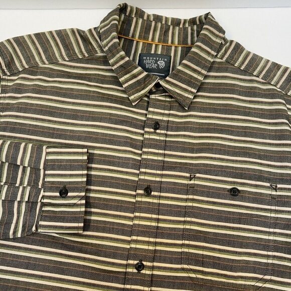Mountain Hardwear Shirt Mens Large Gray Stripe Button Up Long Sleeve Casual - Picture 1 of 11